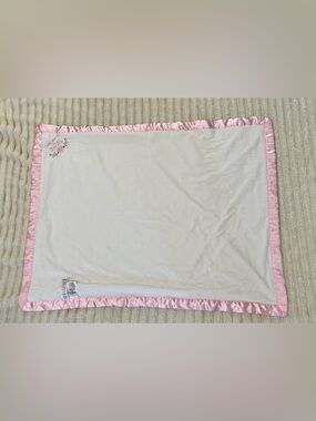 Little Me White Baby Blanket with Pink Satin Ruffle EUC